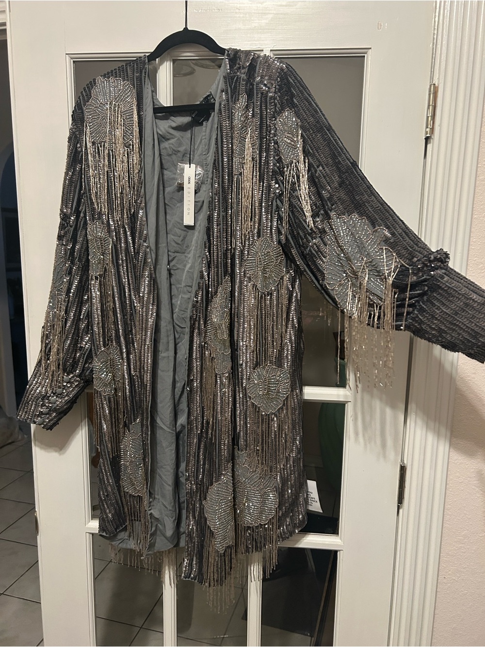 ASOS Embellished Silver Fringe Open Jacket